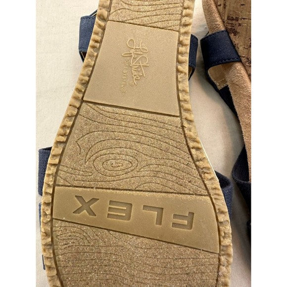 Life Stride Soft System Flex Blue Suede Strappy Sandals Cork Wedge Women's 8 W - Picture 11 of 13